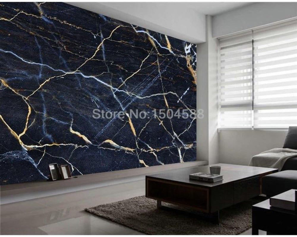 3D Wallpaper Black Marble Gold